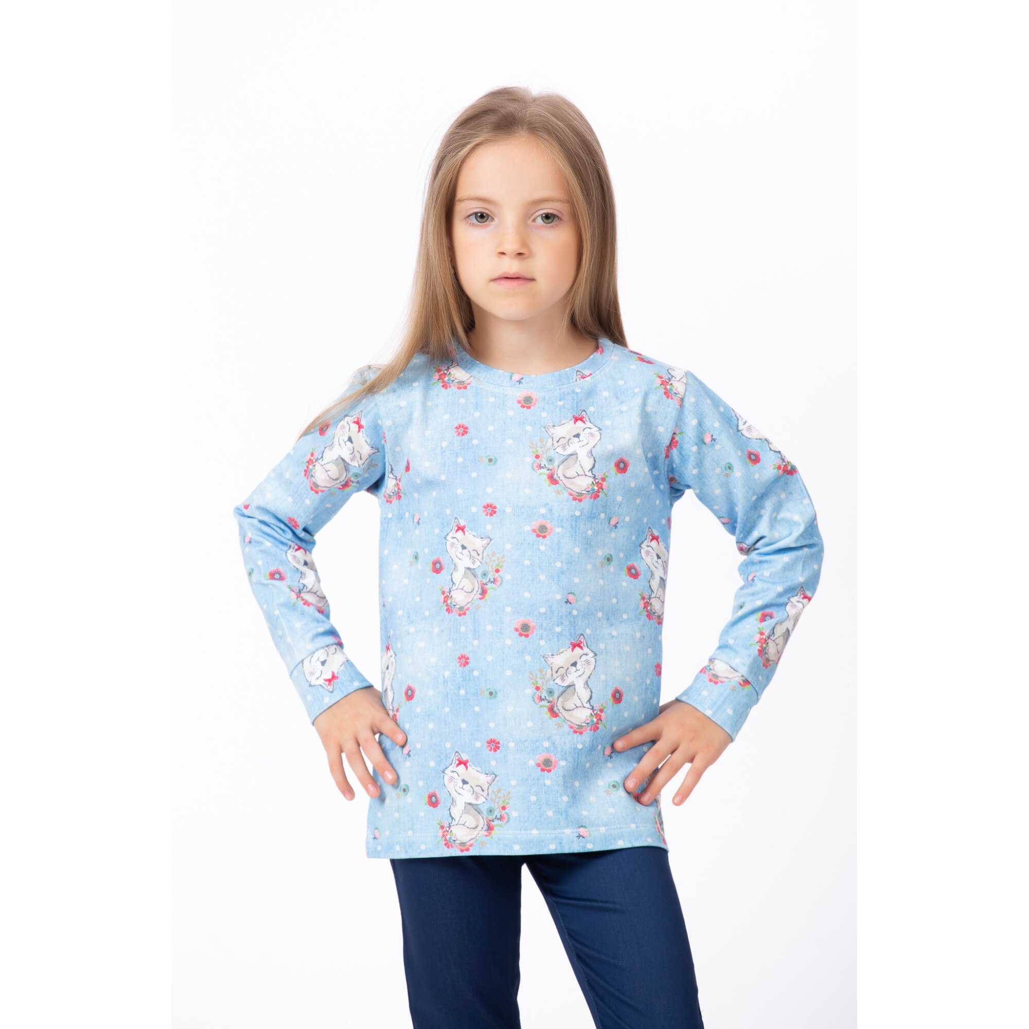 Tricou bleu BE YOU, print pisici, Bleu