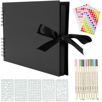 Set Album Foto si 10 markere, GuestBook, 80 pagini, negru, Ideal pentru nunta, botez, majorat, aniversare, 30.5 x 21.5 cm Set Album Foto si 10 markere, GuestBook, 80 pagini, negru, Ideal pentru nunta, botez, majorat, aniversare, 30.5 x 21.5 cm