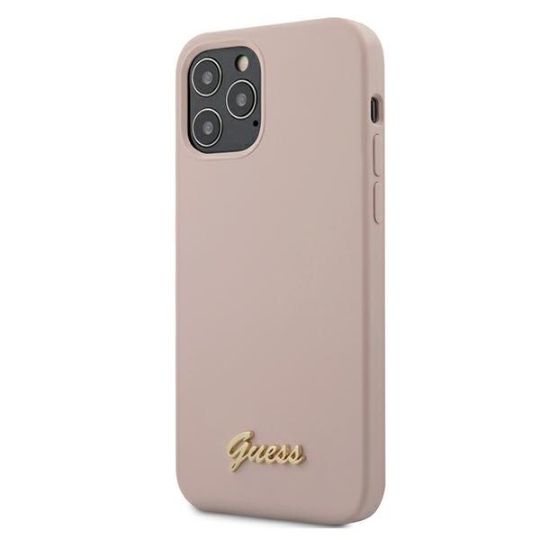 Husa iPhone 12 Pro Max Guess Silicone Silicone Script Gold Logo Pink