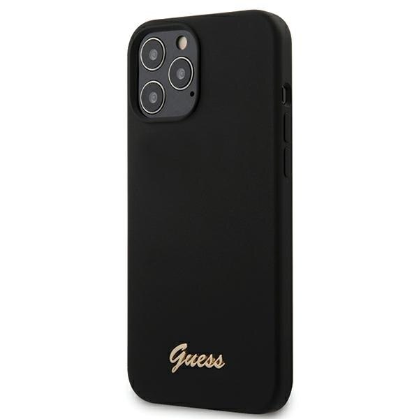 Husa iPhone 12 / 12 Pro Guess Silicone Silicone Script Gold Logo Black