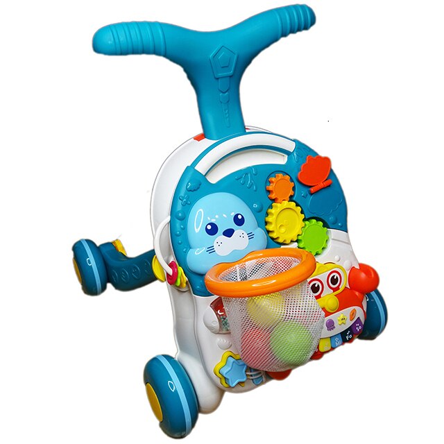 Antemergator Interactiv 5 in 1 Salamandra Kids, cu Centru de Activitati si Joaca, Masuta Educativa, Pian Detasabil, Cos de Bascket, Forme Geomatrice, Albastru