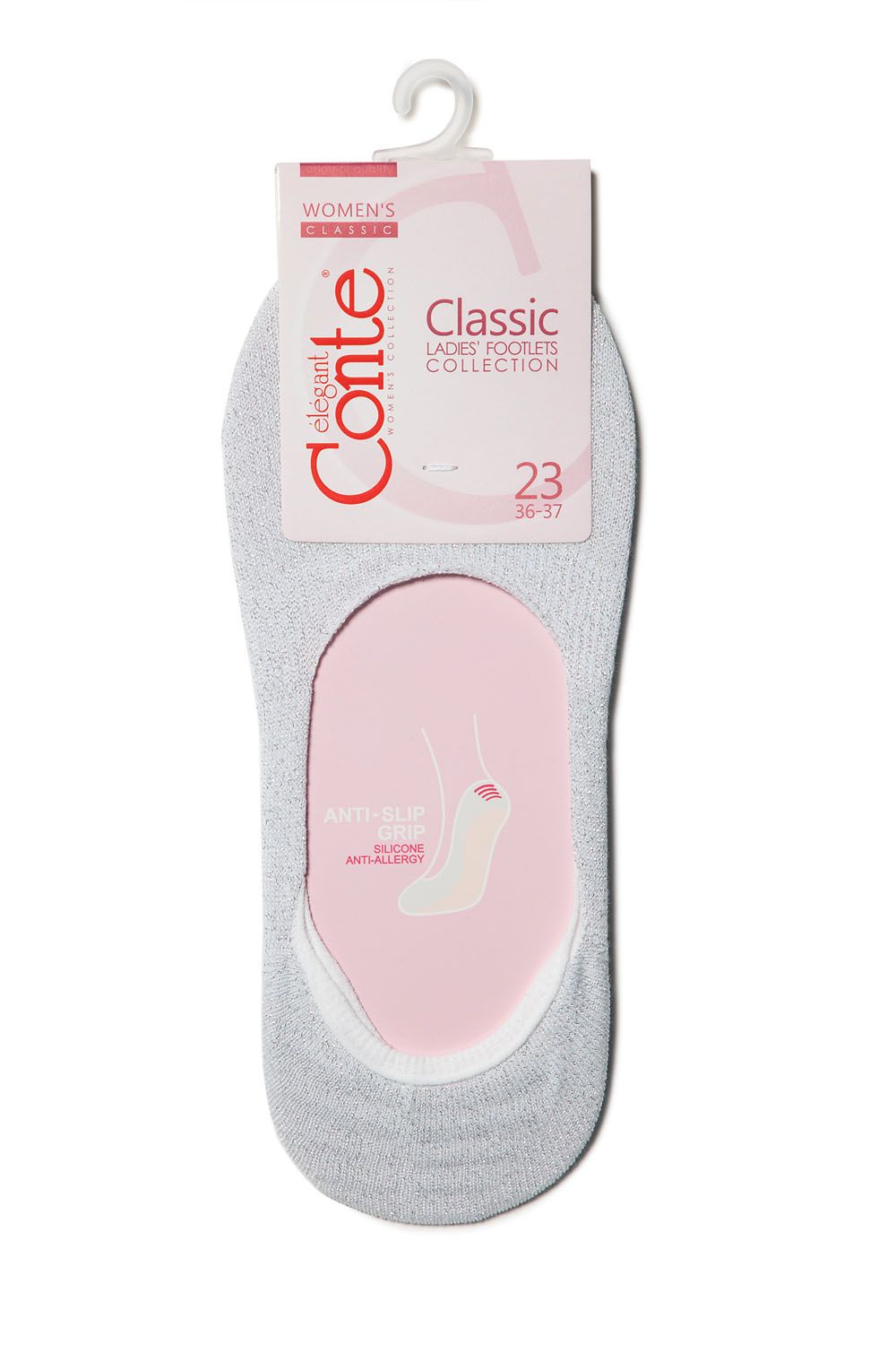 Talpici dama subtiri din bumbac cu insertii lurex Classic 000, Conte Elegant, Gri