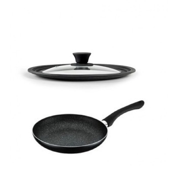 Tigaie cu maner Pepita Granit, 24 cm + Capac sticla multisize 26/28/30 cm, Studio Casa Tigaie cu maner Pepita Granit, 24 cm + Capac sticla multisize 26/28/30 cm, Studio Casa
