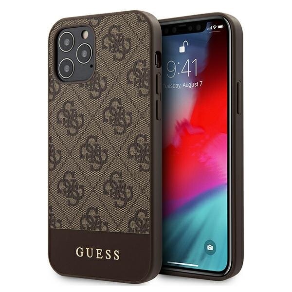 Husa iPhone 12 / 12 Pro Guess 4G Stripe Collection Brown