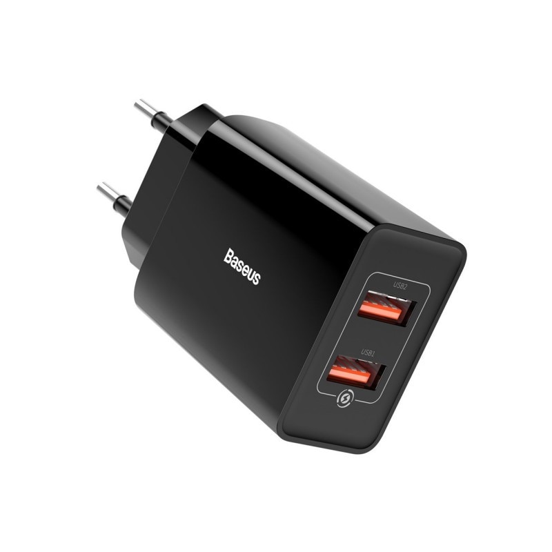 Incarcator Retea Baseus Fast Charger 2 X Usb, 18w, Quick Charge 3.0, Negru - Ccfs-v01