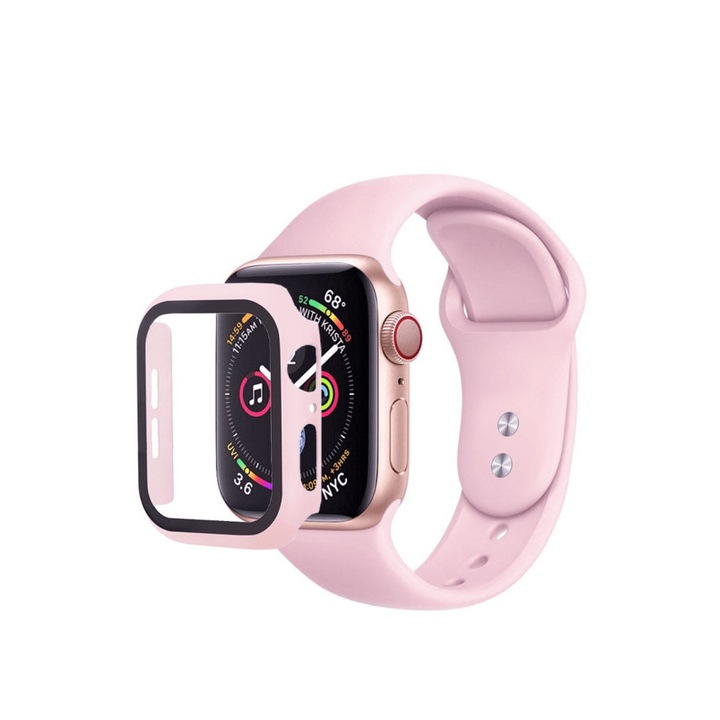 2 az 1-ben szilikon szíj és képernyővédő szett Apple Watch sorozathoz 1/2/3/4/5, minőségi anyagok, 38 mm, rózsaszín, doty