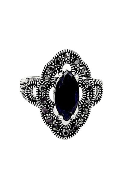 Inele Argint 925 Medeea cu piatra, Argintiu / Negru, 57