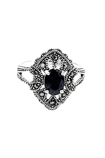 Inele Argint 925 Estera cu piatra, Argintiu cu negru, 59