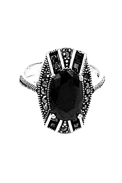 Inele Argint 925 Electra cu piatra, Argintiu cu negru, 60
