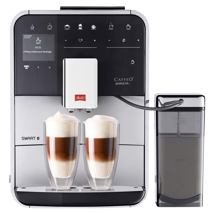 Кафеавтомат Melitta® Barista T Smart, 15 bar, LCD Touch, 18 специалитета, Приложение Melitta Connect, Контейнер за кафени зърна с 2 отделения, Silver