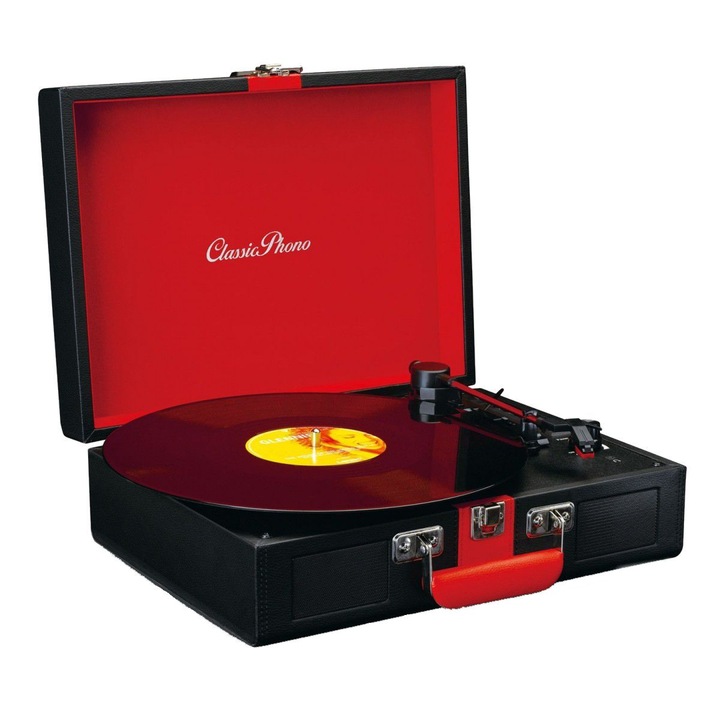 Пикап Lenco Classic Phono TT-110, ретро дизайн на куфарче, Bluetooth 5.0, вградени високоговорители, AUX-IN, RCA изход, цвят черен