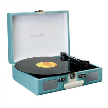 Pick-Up Lenco Classic Phono TT-110, Design Retro de tip servieta, Bluetooth 5.0, Boxe incorporate, AUX-IN, iesire RCA, Culoare Albastru Pick-Up Lenco Classic Phono TT-110, Design Retro de tip servieta, Bluetooth 5.0, Boxe incorporate, AUX-IN, iesire RCA, Culoare Albastru