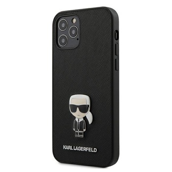 Husa iPhone 12 / 12 Pro Karl Lagerfeld Saffiano Ikonik Metal Black Husa iPhone 12 / 12 Pro Karl Lagerfeld Saffiano Ikonik Metal Black