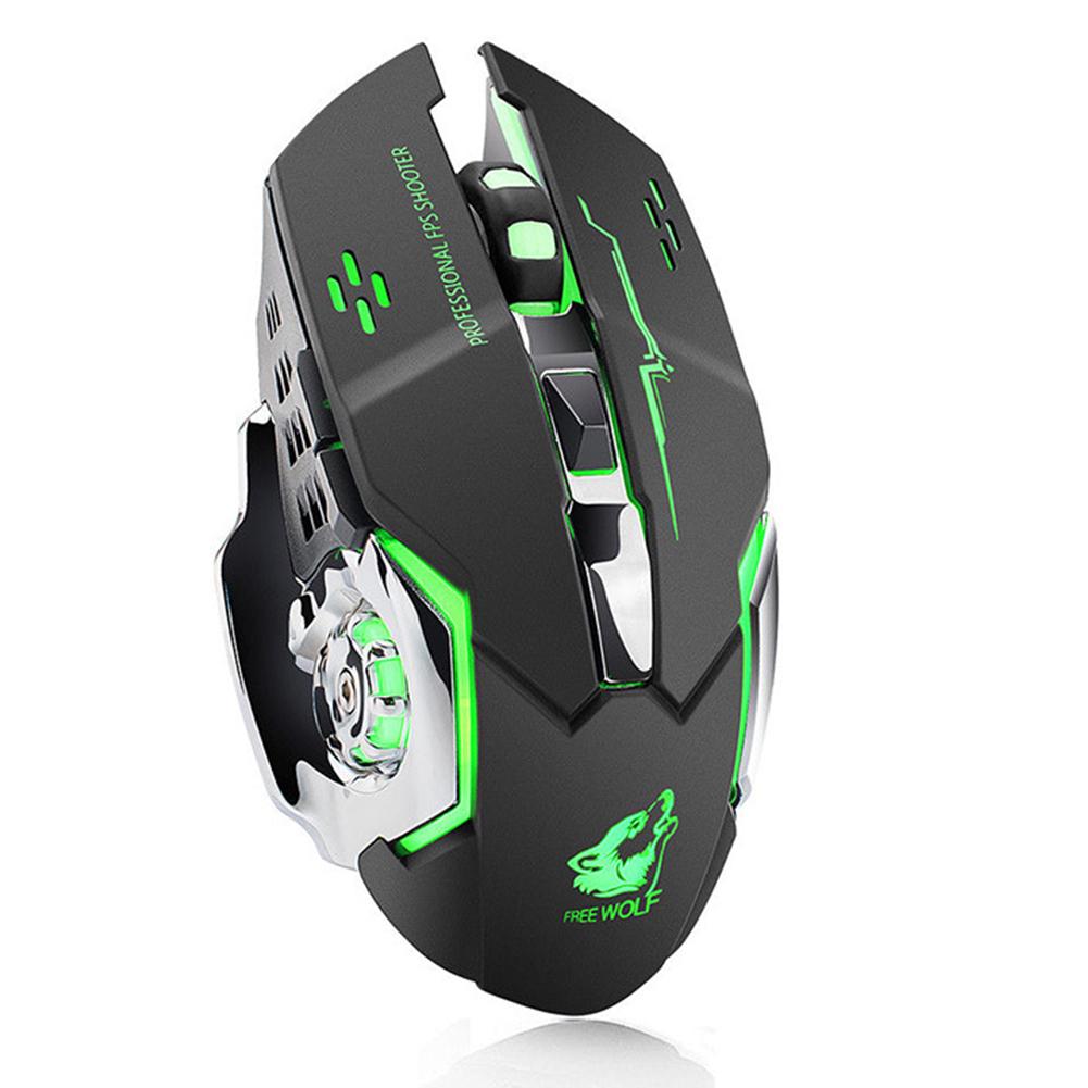 Mouse wireless X8, 6 Butoane, Efecte de lumina, 600 mAh, 150 ps, 1800 DPI, 138 x 80 x 38 mm, Negru/Verde