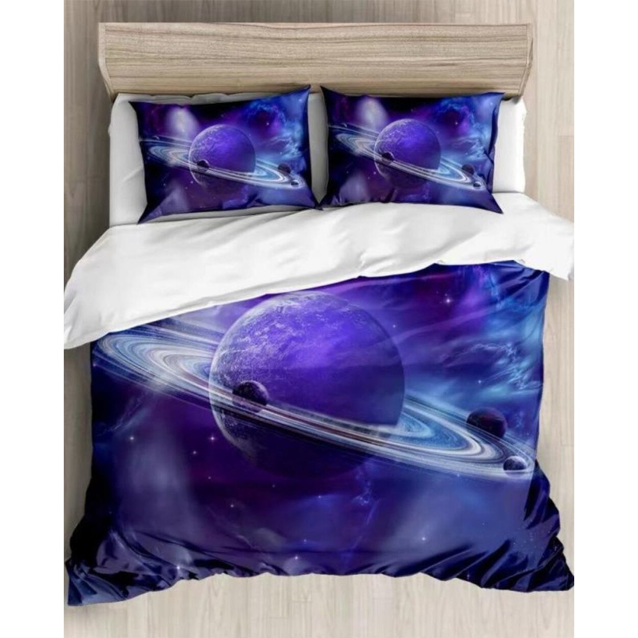 Set Lenjerie Finet Satinat Gros cu 2 Fete, 6 Piese, Pat 2 Persoane, Purple Saturn