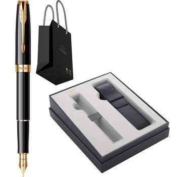 Stilou Parker Sonnet Royal Black GT Personalizat prin Gravura Laser in Cutie cu Etui Parker Focus Collection si Punga Parker Stilou Parker Sonnet Royal Black GT Personalizat prin Gravura Laser in Cutie cu Etui Parker Focus Collection si Punga Parker