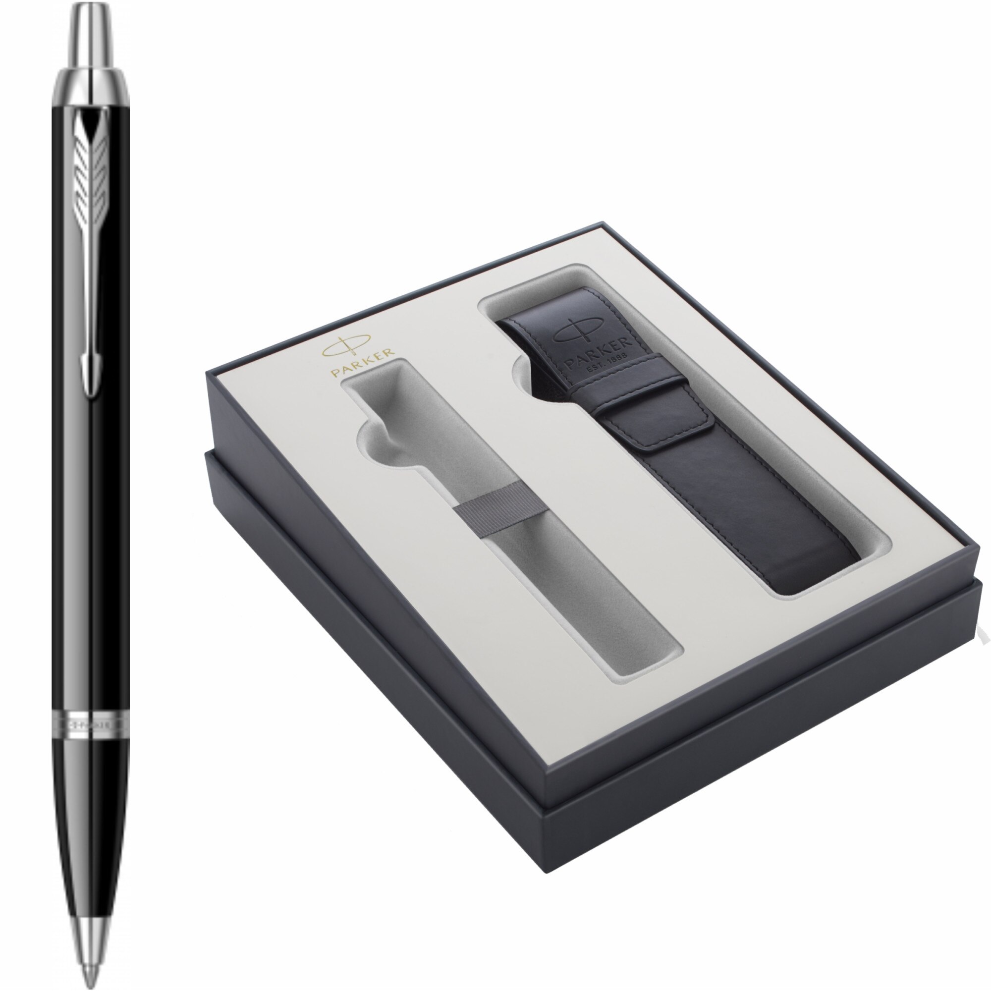 Pix Parker IM Royal Black Lacquer CT Personalizat prin Gravura Laser in Cutie cu Etui Piele Parker Focus Collection