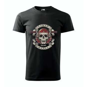 Tricou negru barbati pentru motociclisti, bikeri, Loner Rebel, marime 2XL