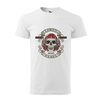 Tricou alb barbati pentru motociclisti, bikeri, Loner Rebel, marime 2XL