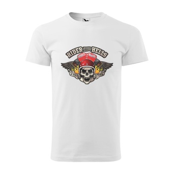 Tricou alb barbati pentru motociclisti, bikeri, Rider from Hell, marime L