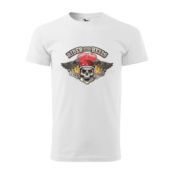Tricou alb barbati pentru motociclisti, bikeri, Rider from Hell, marime 2XL