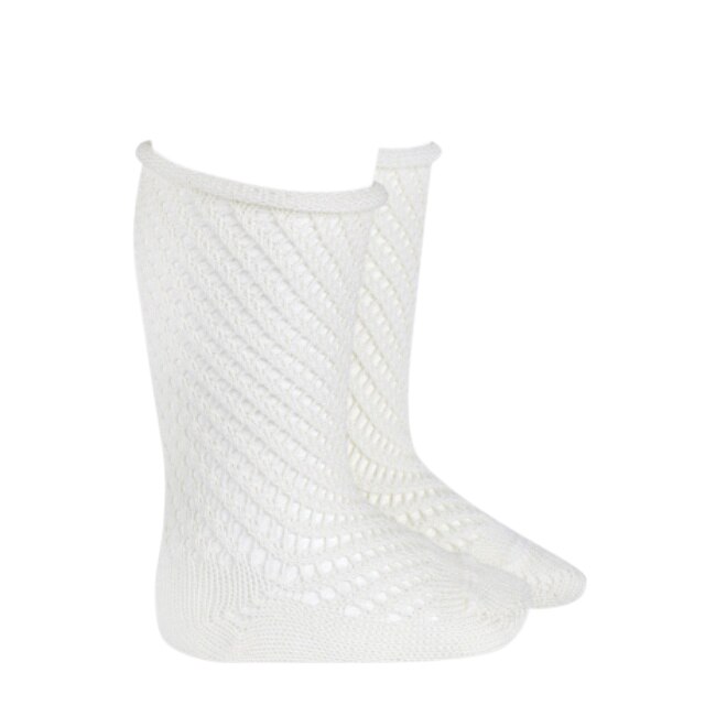 Sosete lungi perforate cu manseta rulata, Alb