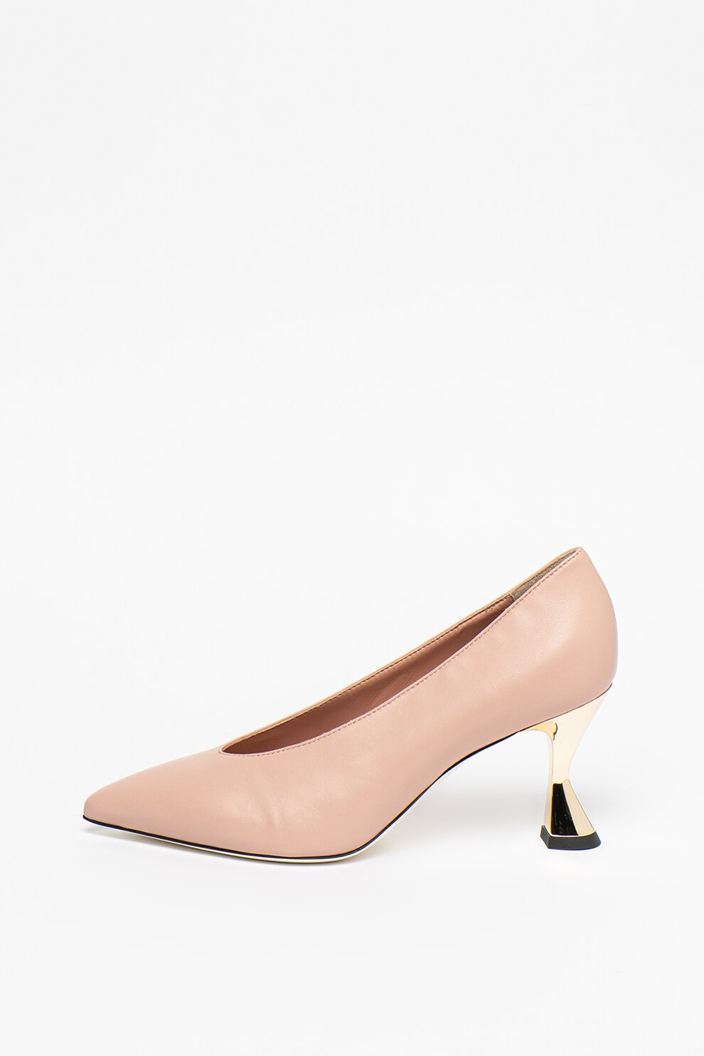 Pollini, Pantofi de piele cu varf ascutit Quarzo, Roz piersica/Auriu, 36