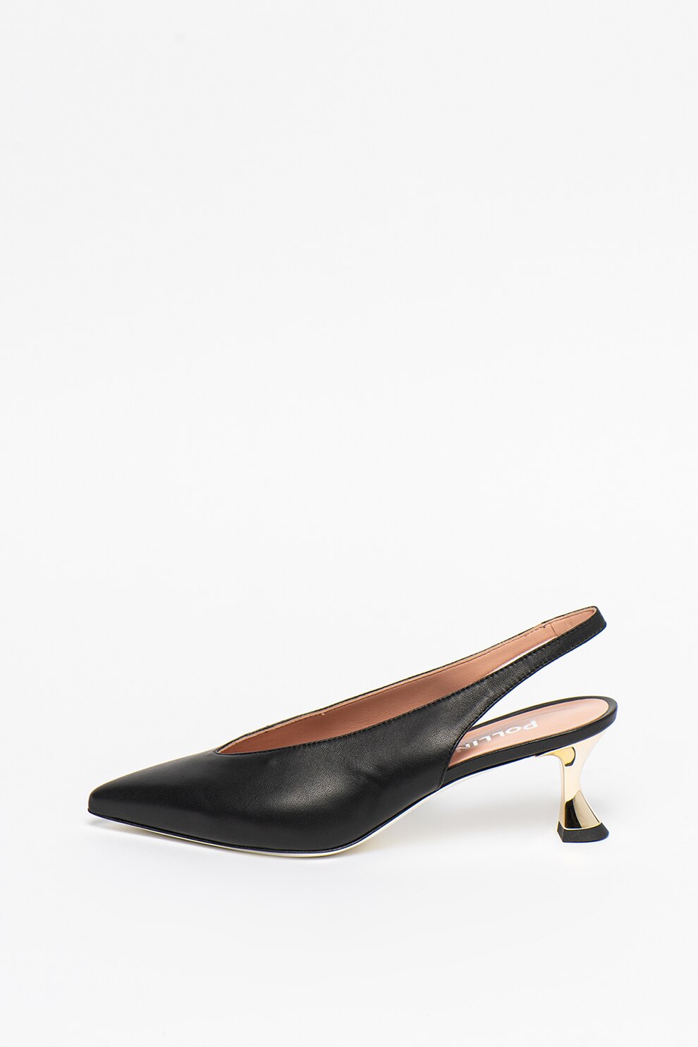 Pollini, Pantofi slingback de piele cu varf ascutit, Negru, 36