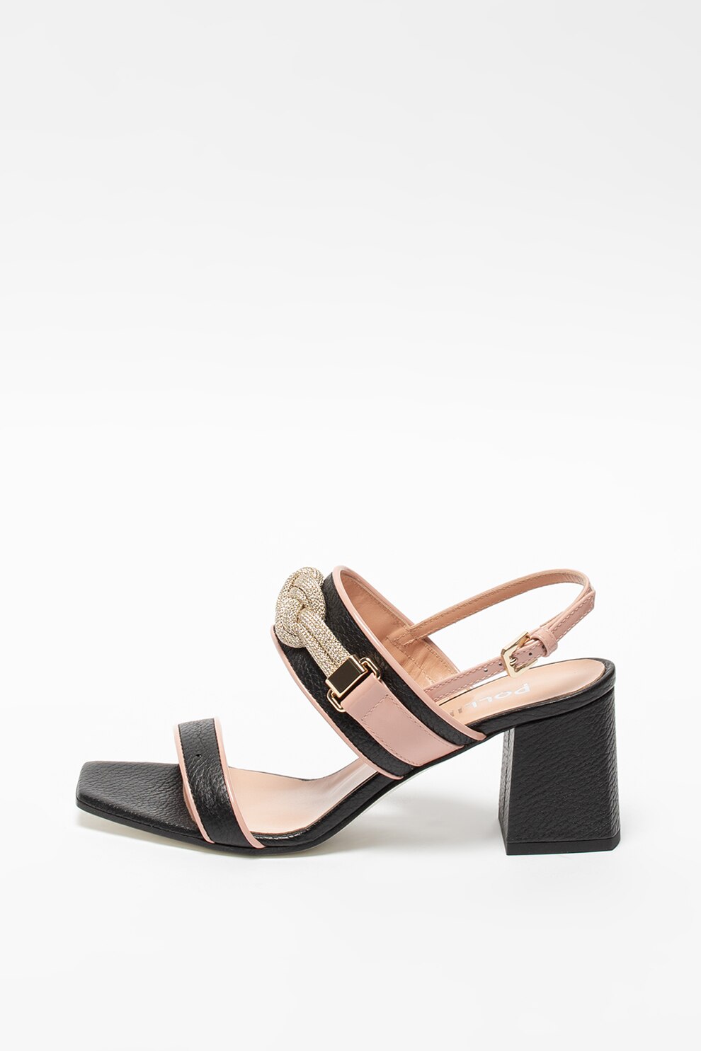 Pollini, Sandale slingback de piele cu toc inalt, Roz prafuit/ Negru, 38