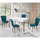 Set masa extensibila cu 6 scaune tapitate Homs cristal-blue-picior-alb-170 x 80 cm