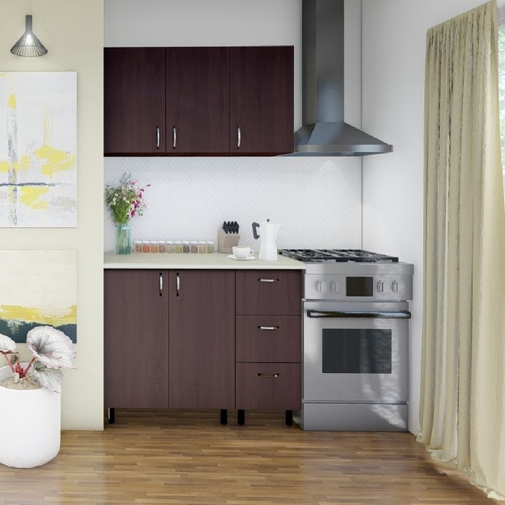 Mobila Bucatarie Star, Dimensiune 120cm, Culoare Wenghe/Alb, Pal 18mm