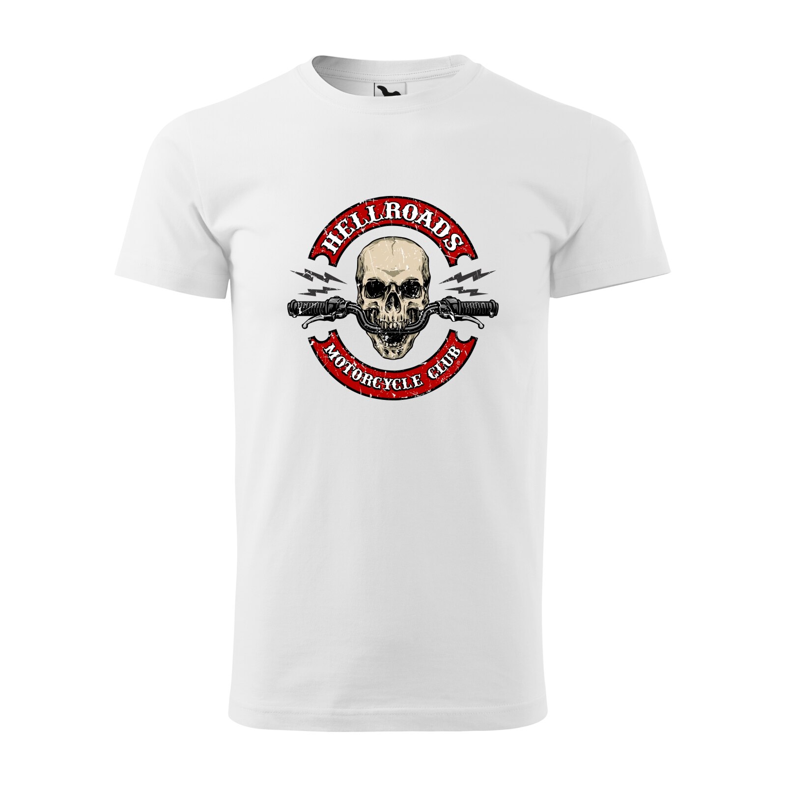 Tricou alb barbati pentru motociclisti, bikeri, Skull Hellroads, marime L