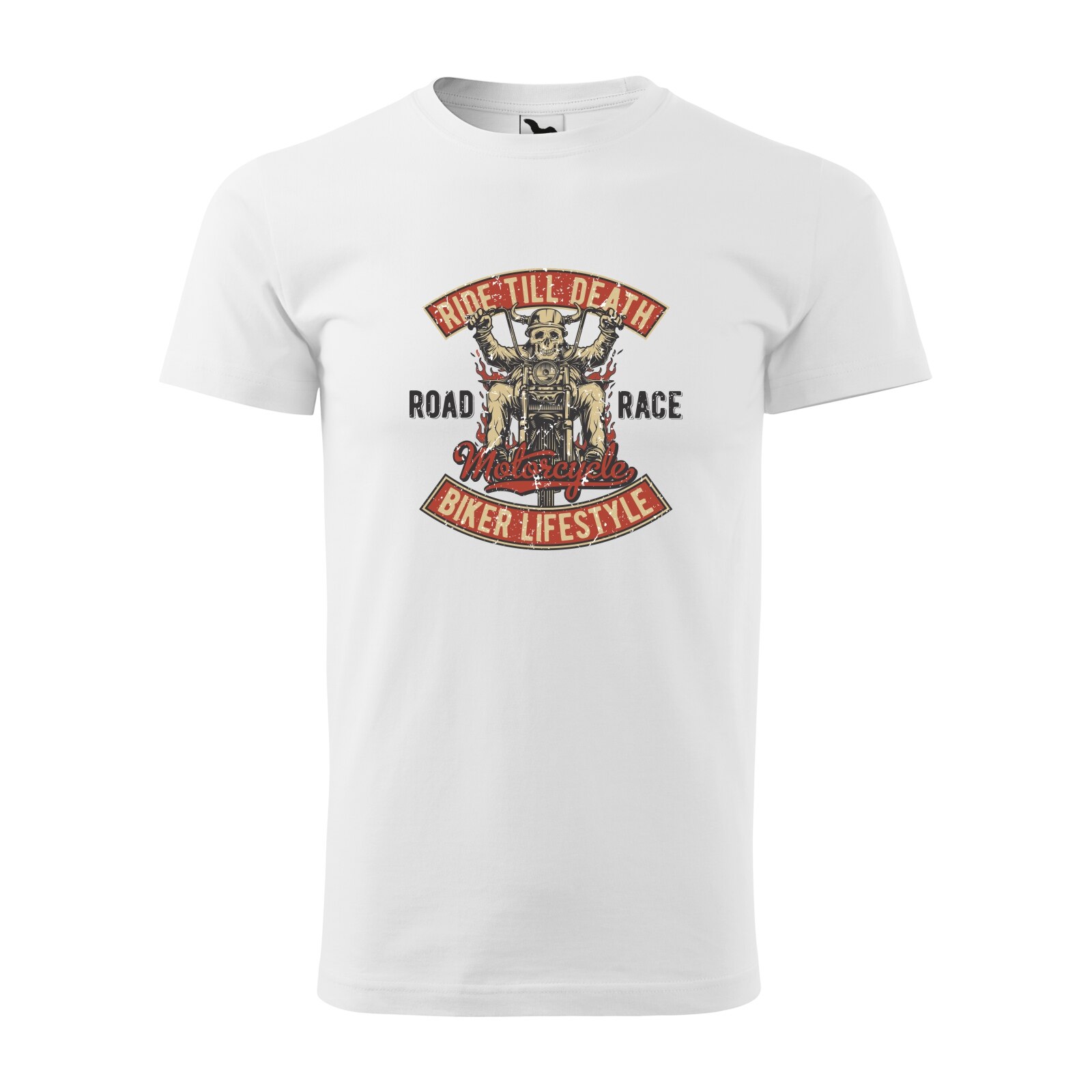 Tricou alb barbati pentru motociclisti, bikeri, Ride till Death, marime L