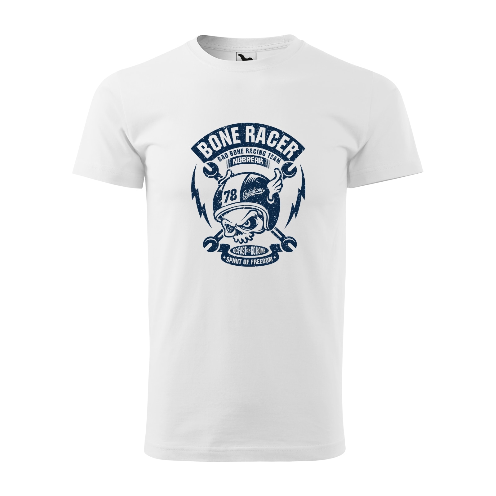 Tricou alb barbati pentru motociclisti, bikeri, Bone Racer, marime L