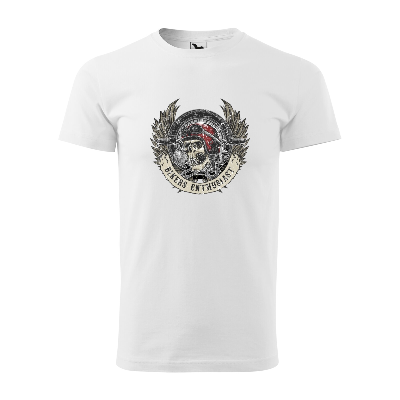 Tricou alb barbati pentru motociclisti, bikeri, Skull Biker Enthusiast, marime L