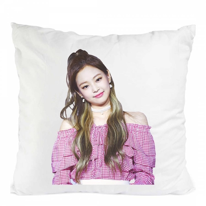 Perna personalizata cu blackpink jennie, Poliester, Alb, 40 x 40 cm