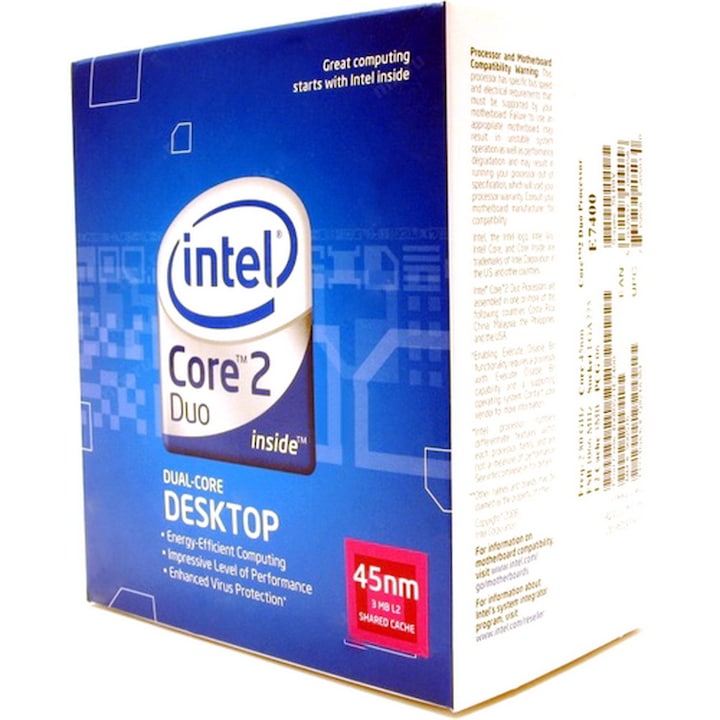 Intel Core2 Duo E7400 45nm processzor Dual Core 2.8 GHz, 1066 MHz FSB LGA775
