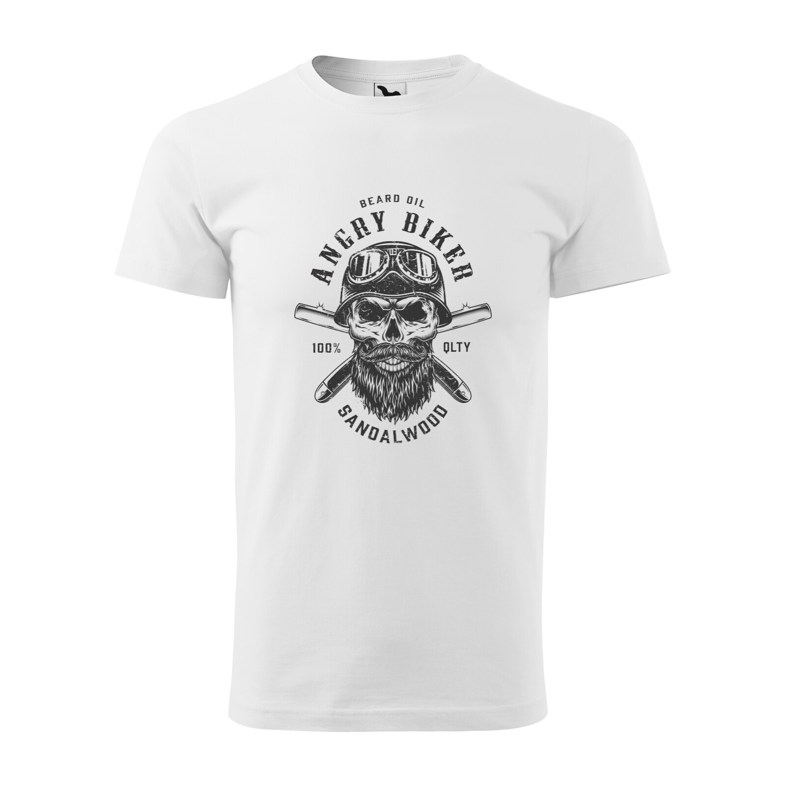 Tricou alb barbati pentru motociclisti, bikeri, Skull Angry Biker, marime L