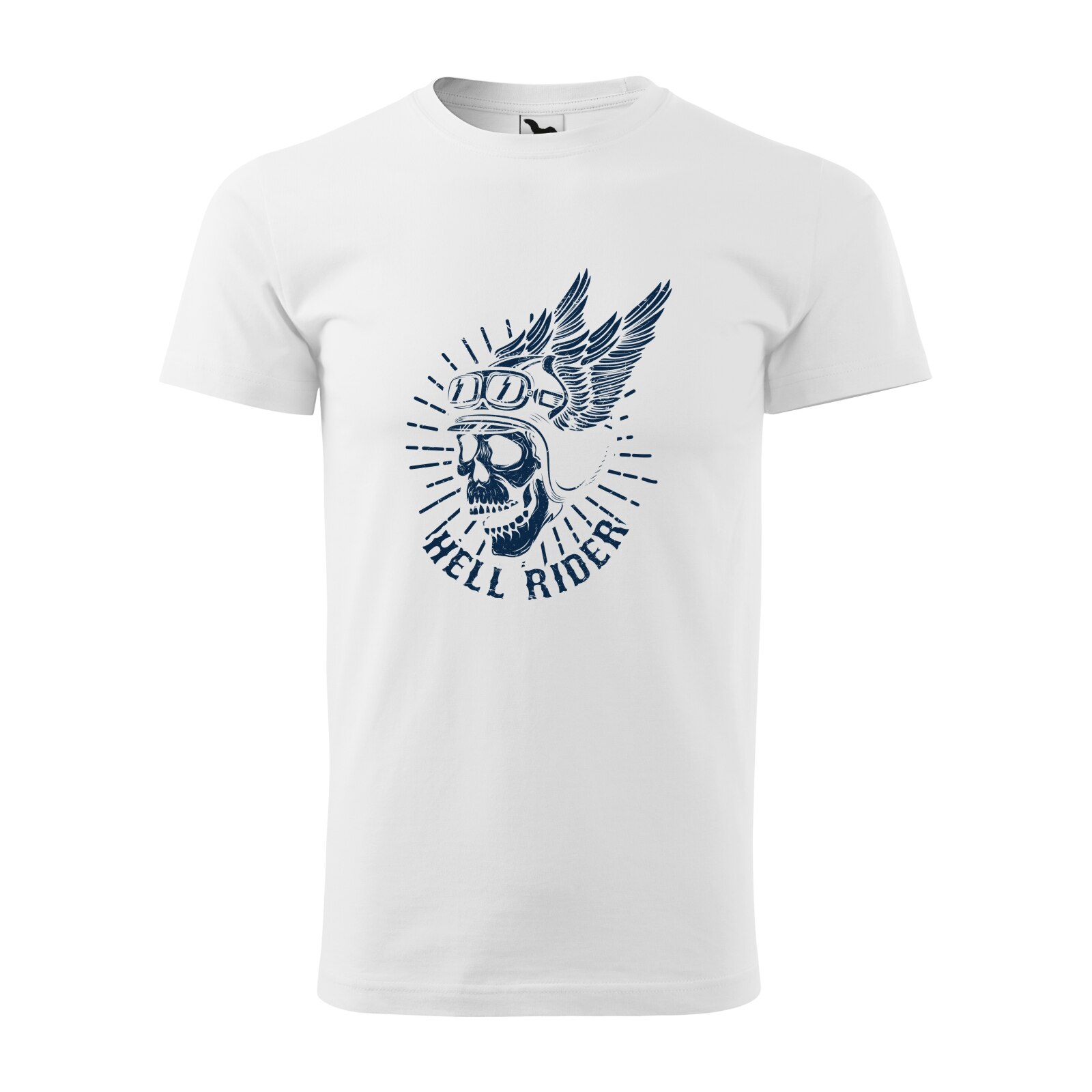 Tricou alb barbati pentru motociclisti, bikeri, Skull Hellrider Wings, marime L