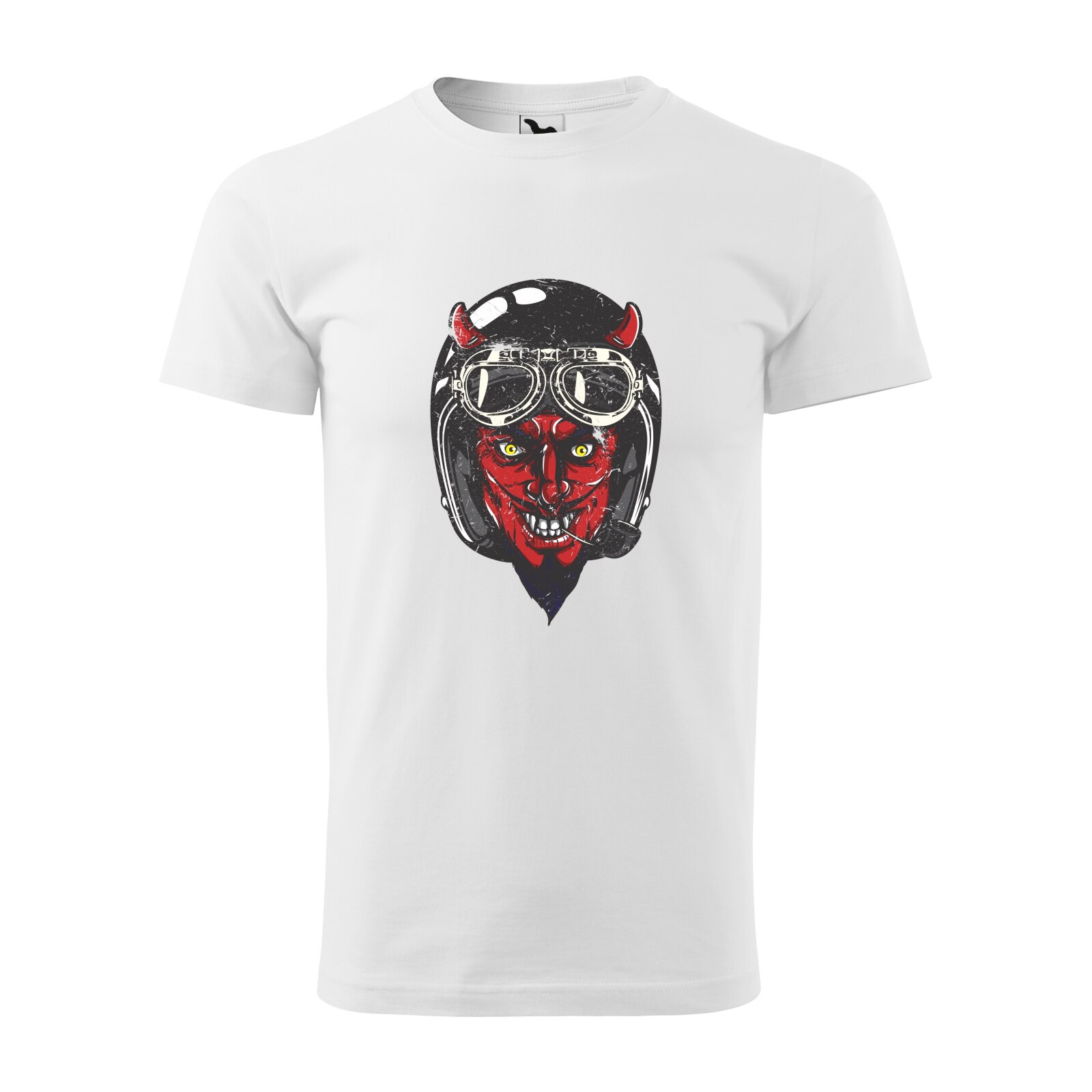 Tricou alb barbati pentru motociclisti, bikeri, Devil Black Helmet, marime L