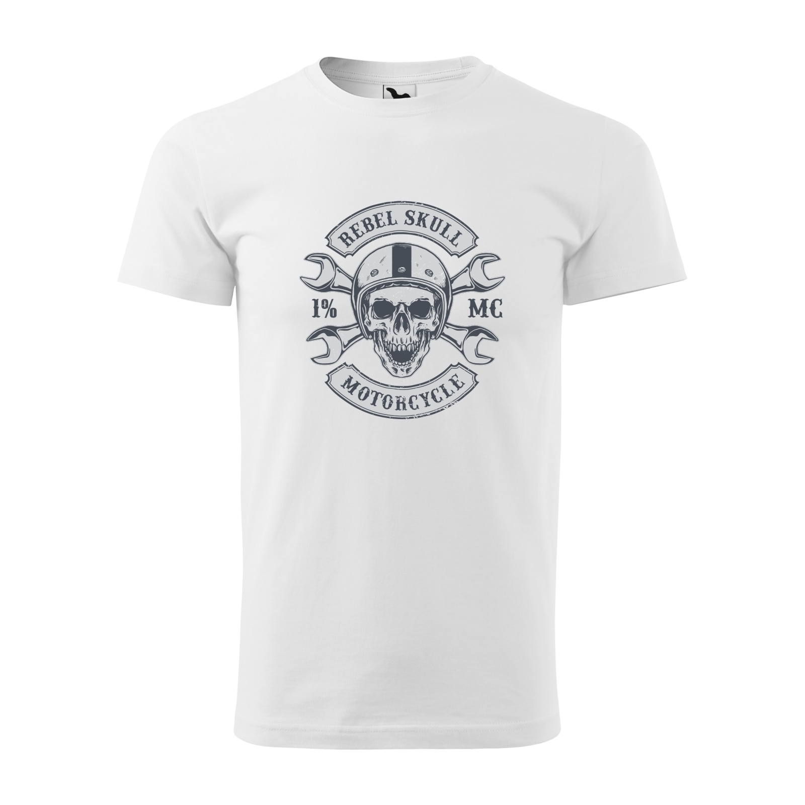 Tricou alb barbati pentru motociclisti, bikeri, Rebel Skull Motorcycle, marime L