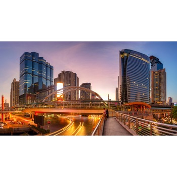 Fototapet autocolant PVC Oras asiatic la apus, 200x300 cm Fototapet autocolant PVC Oras asiatic la apus, 200x300 cm