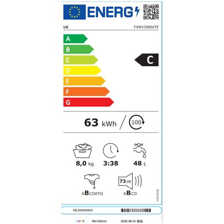 Masina de spalat rufe LG F4WV308S6TE, 8 kg, 1400 RPM, Clasa C, Inverter Direct Drive, Steam, Smart Diagnosis, Argintiu