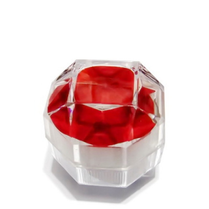 Set 20 cutii din plastic cu capac transparent, interior din catifea rosie 4x4x4 cm