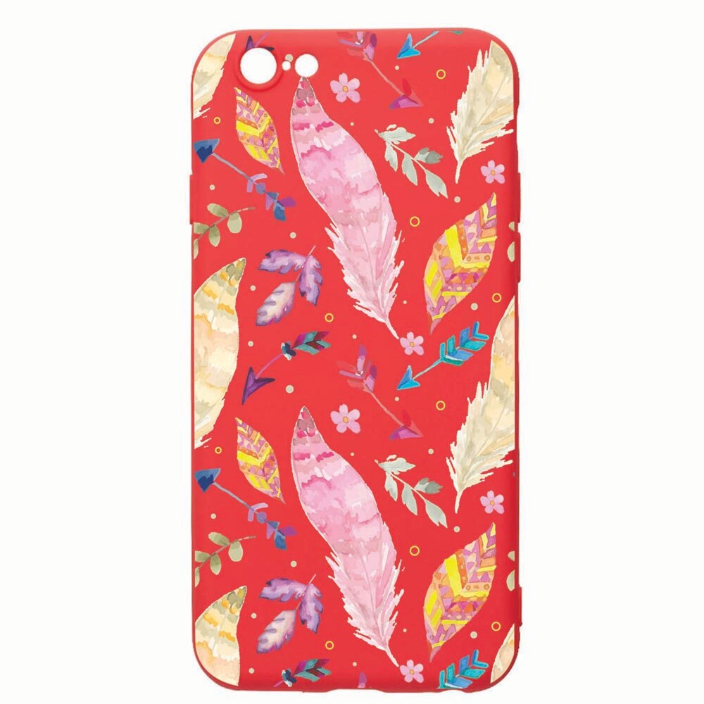 Husa Apple iPhone 6S / 6, Happy Feathers, rezistenta la uzura, anti-alunecare, din silicon Premium, Red, R68
