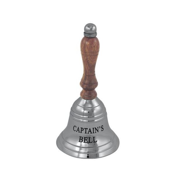 Clopot de masa Sea Club, alama nichelata, maner din lemn, H 12,5cm