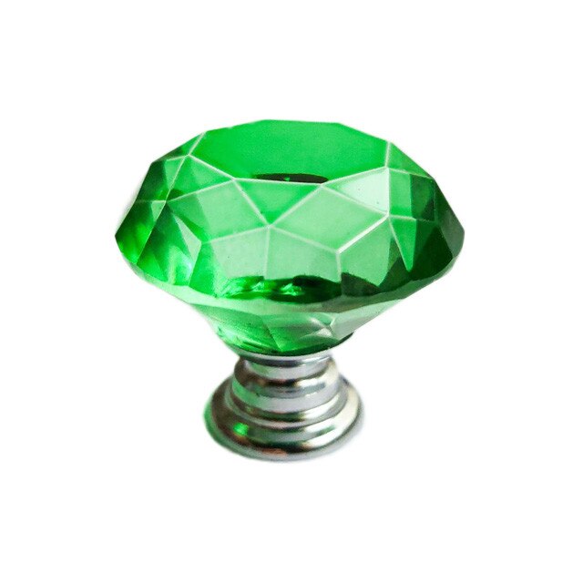 Buton maner mobila cristal verde, forma diamant, ∅ 30 mm