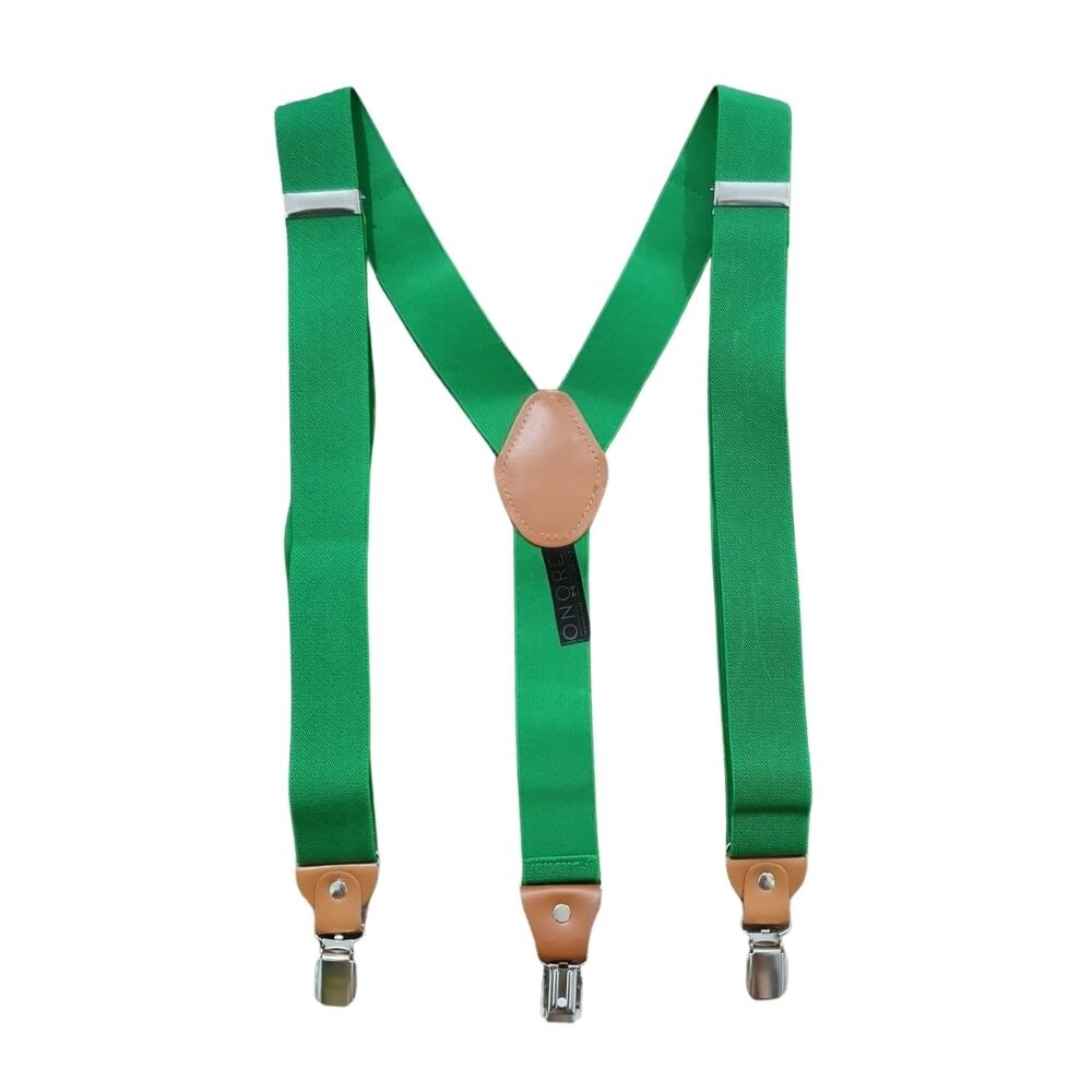 Bretele medii, Onore, poliester, latex si piele ecologica, verde deschis, reglabile si elastice, 80 - 120 x 3.5 cm