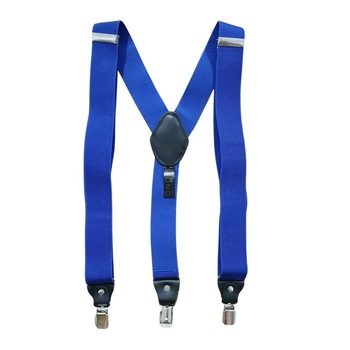 Bretele medii, Onore, poliester, latex si piele ecologica, albastre, reglabile si elastice, 80 - 120 x 3.5 cm Bretele medii, Onore, poliester, latex si piele ecologica, albastre, reglabile si elastice, 80 - 120 x 3.5 cm