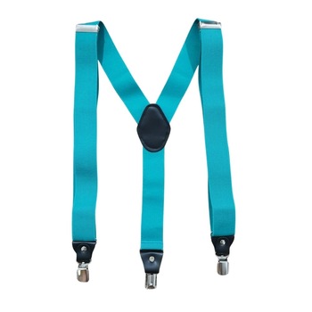 Bretele medii, Onore, poliester, latex si piele ecologica, turcoaz, reglabile si elastice, 80 - 120 x 3.5 cm Bretele medii, Onore, poliester, latex si piele ecologica, turcoaz, reglabile si elastice, 80 - 120 x 3.5 cm